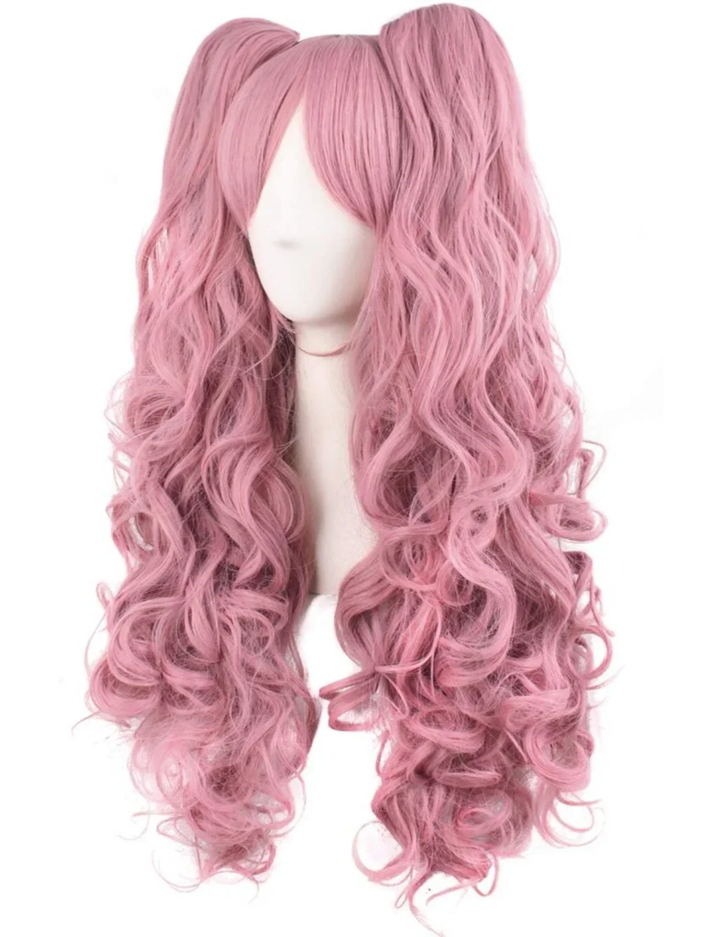 Women's Rouge Pink 28 Inch Lolita Long Curly 2 Ponytails Clip On Cosplay Wigs